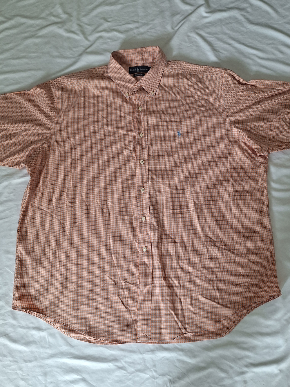 Ralph Lauren Men's Size 2XL Dress Shirt Classic Fit Button Down Peach Blue